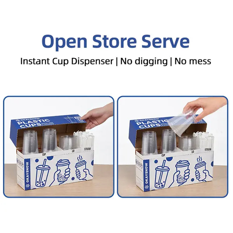 Clear Plastic Disposable Cups with Lids & Straws – 12–24Oz Easy Grab PET Cups with Storage Box | 50/100 Pack