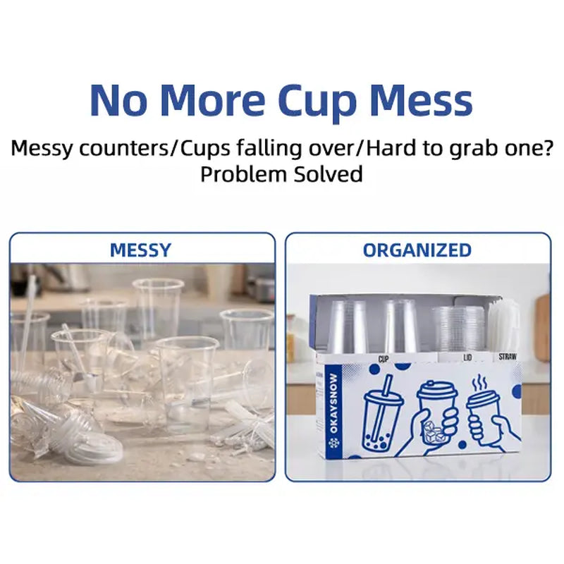 Clear Plastic Disposable Cups with Lids & Straws – 12–24Oz Easy Grab PET Cups with Storage Box | 50/100 Pack