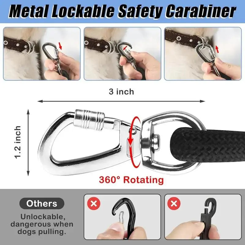 Hands Free Dog Rope Leash Adjustable Waist Crossbody Rope with Explosion Proof Handle Lockable Metal Clip for Easy Walking