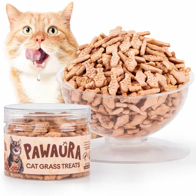 Cat Grass Treats for Hairball Relief, Natural Chicken Catnip Biscuits, Low-Calorie Healthy Snacks for Indoor Cats, Supports Digestion & Dental Care 3.53Oz
