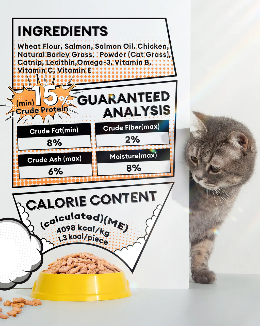 Cat Grass Treats for Hairball Relief, Natural Chicken Catnip Biscuits, Low-Calorie Healthy Snacks for Indoor Cats, Supports Digestion & Dental Care 3.53Oz