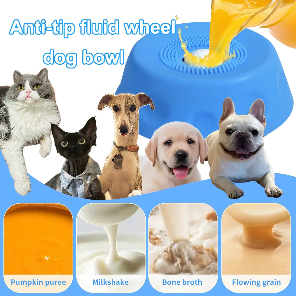 Dog Slow Feeder Bowl with Rolling Ball, No Mess Liquid Treat Lick Bowl, 2-In-1 Enrichment Feeder with Suction Cups