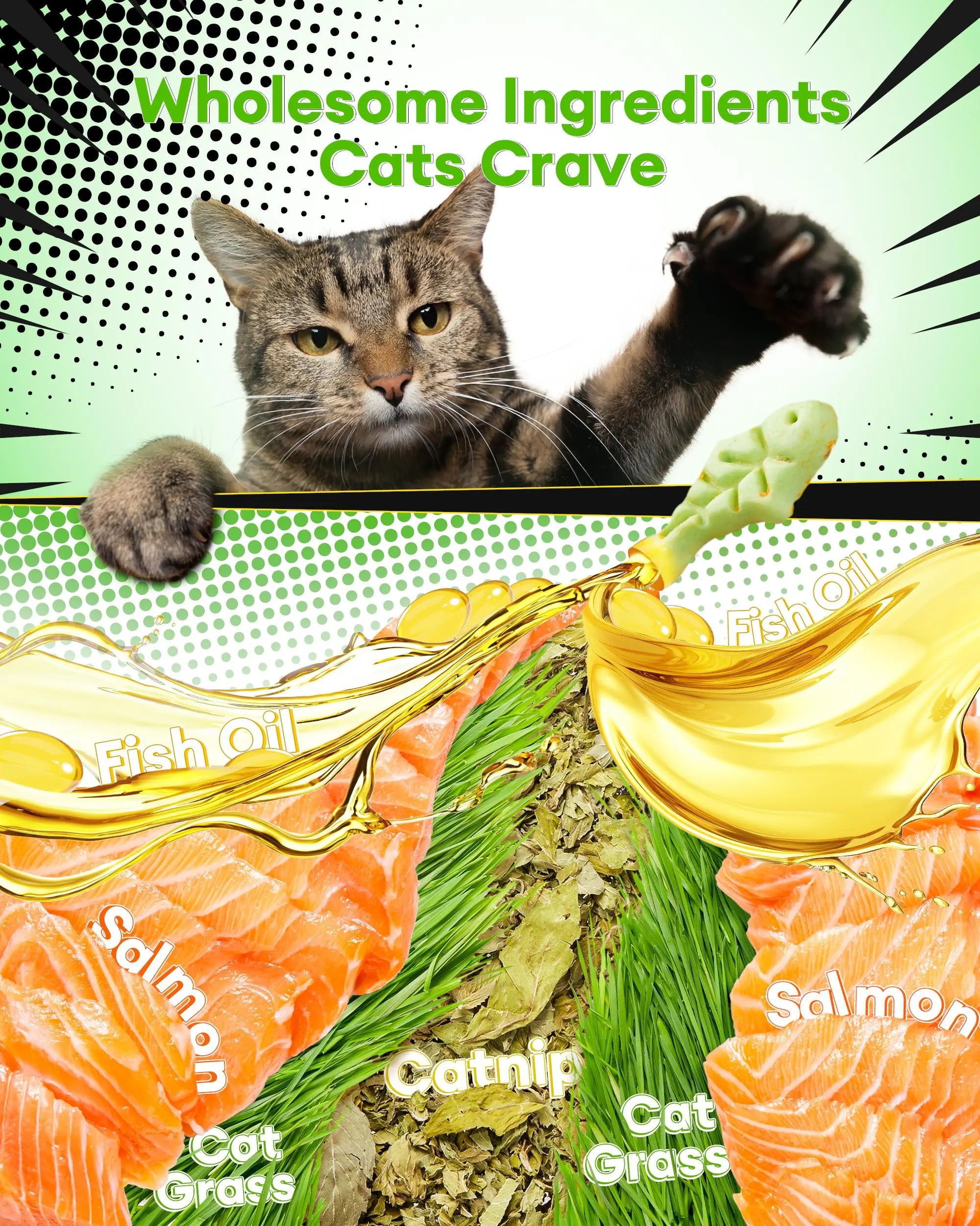 Cat Grass Treats for Hairball Relief, Natural Chicken Catnip Biscuits, Low-Calorie Healthy Snacks for Indoor Cats, Supports Digestion & Dental Care 3.53Oz