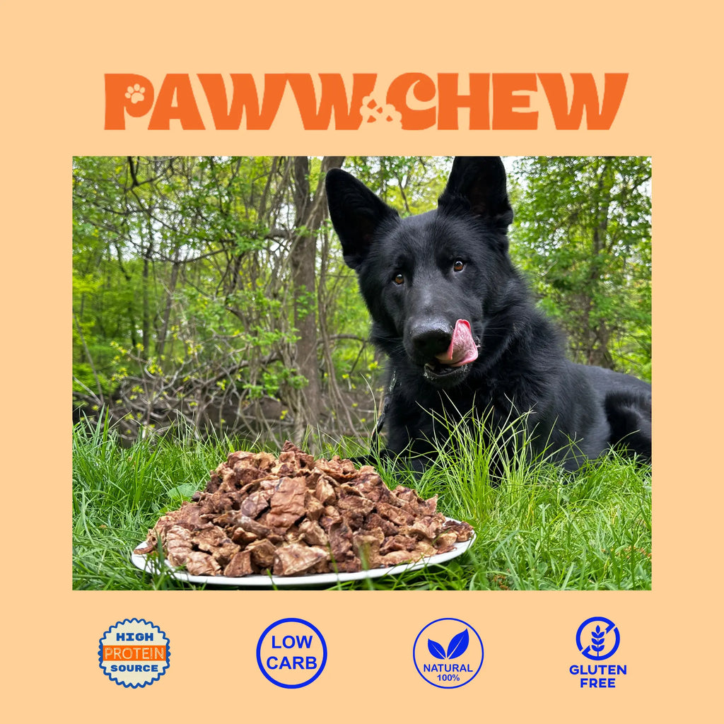 Paww Chew Beef Lung Treats 1 LB Pack - All Natural Single Ingredient Grain-Free Low Odor-Free Chemical-Free Made in USA
