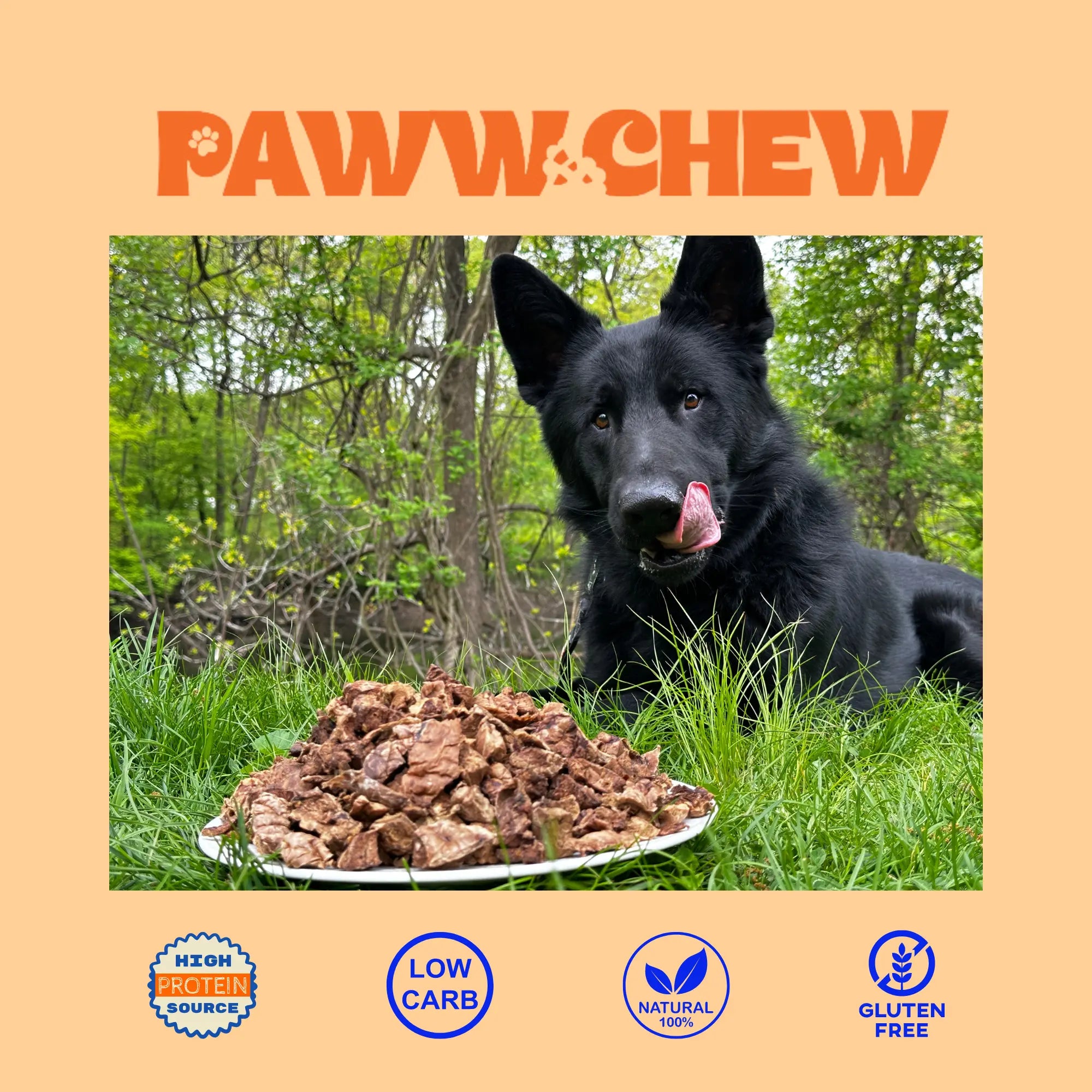 Paww Chew Beef Lung Treats 1 LB Pack - All Natural Single Ingredient Grain-Free Low Odor-Free Chemical-Free Made in USA