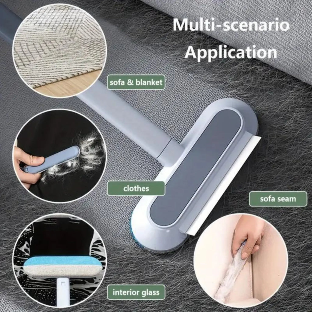 Pet Hair Remover Brush with Extra-Long Handle – Reusable, Washable Lint Cleaner for Cat Dog Hair on Furniture, Carpets, and Bedding.