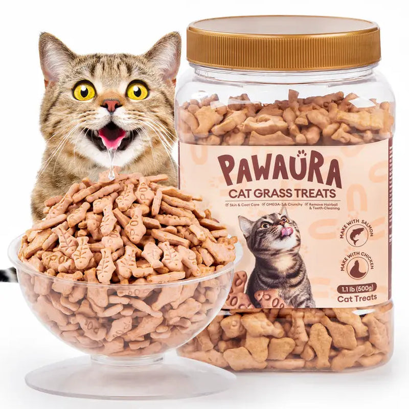 Cat Grass Treats for Hairball Relief, Natural Chicken Catnip Biscuits, Low-Calorie Healthy Snacks for Indoor Cats, Supports Digestion & Dental Care 3.53Oz
