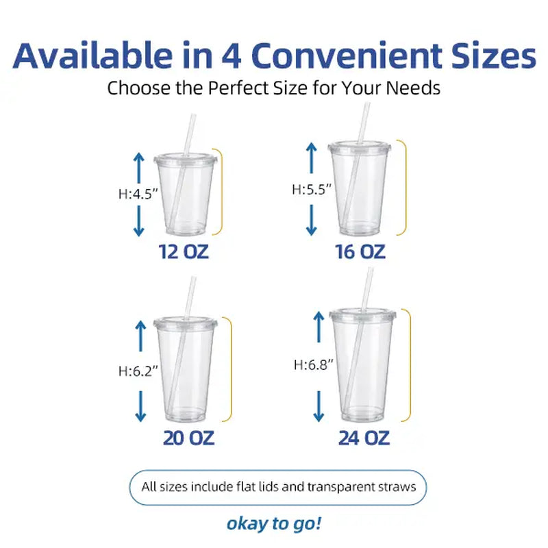 Clear Plastic Disposable Cups with Lids & Straws – 12–24Oz Easy Grab PET Cups with Storage Box | 50/100 Pack