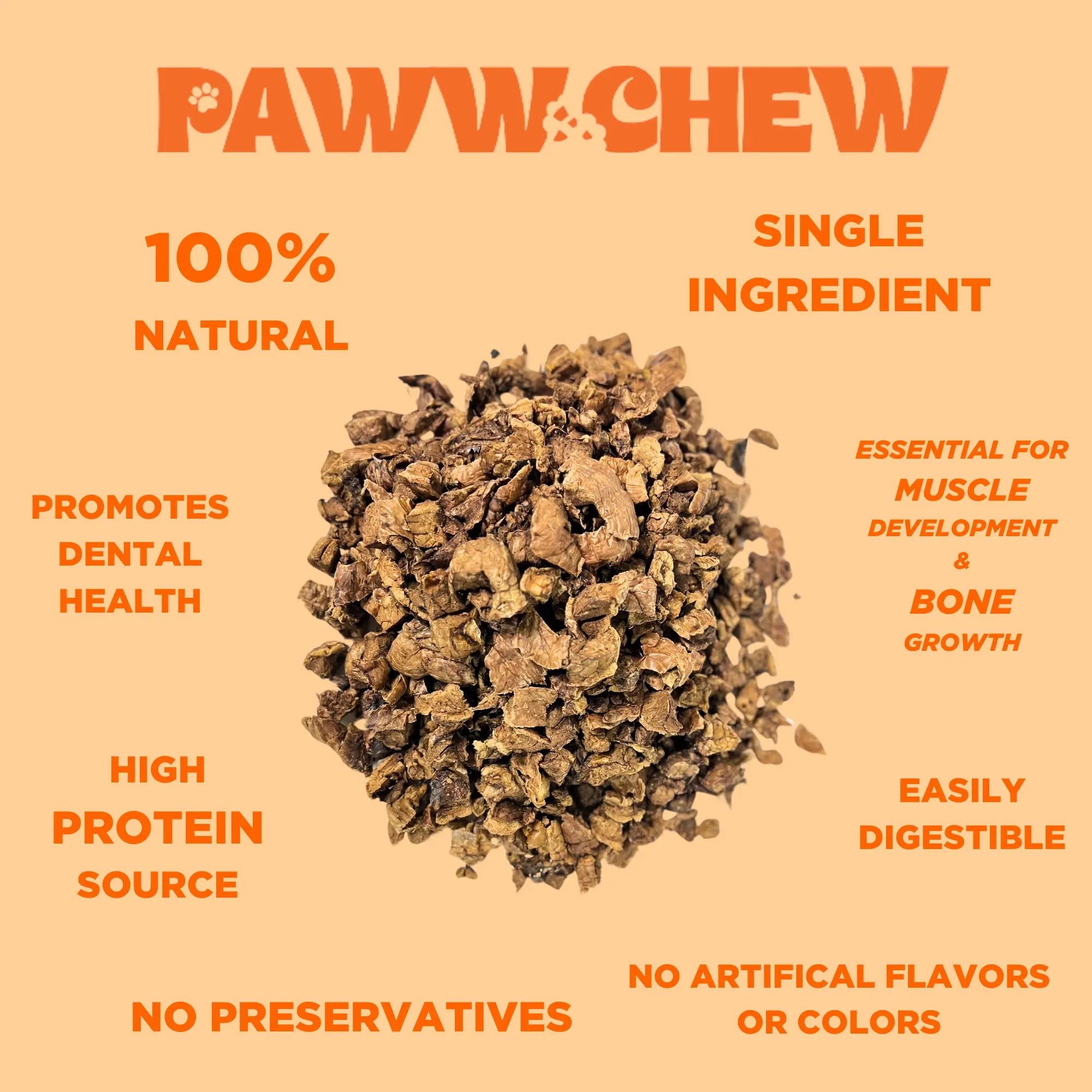 Paww Chew Beef Lung Treats 1 LB Pack - All Natural Single Ingredient Grain-Free Low Odor-Free Chemical-Free Made in USA