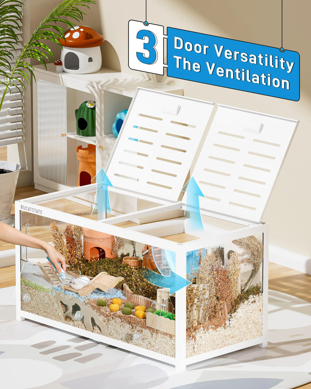BUCATSTATE Hamster Cage 3.0 | 5.4 Sq.Ft Large Metal Cage | Stackable Easy Assemble | Top Access for Hamster Gerbil Mouse | 39.3L×19.7W×20.6H Inches