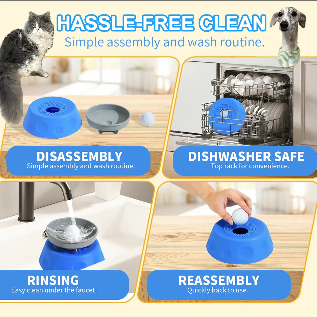 Dog Slow Feeder Bowl with Rolling Ball, No Mess Liquid Treat Lick Bowl, 2-In-1 Enrichment Feeder with Suction Cups
