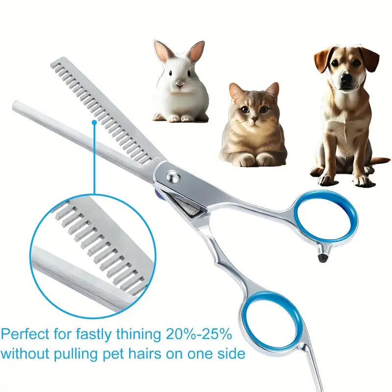 5 in 1 Professional Grooming Scissors for Dogs 4CR with Safety round Tip, Heavy Duty Titanium Coated Straight & Thinning & Curved Shears