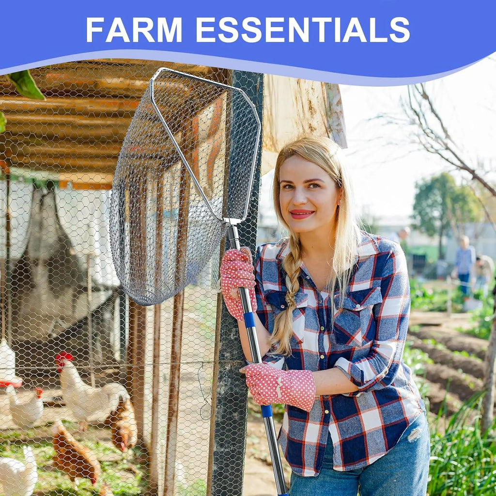 Chicken Catching Net 2 Pcs, Chicken Net for Chicken Supplies, Stainless Steel Poultry Catcher for Catching Small Chicken, Goose, Ducks, Fish, Birds(2 Nets, 1 Pole Included