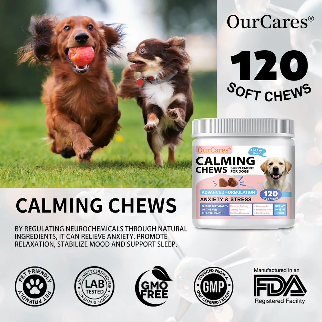 Ourcares Calming Chews for Dogs Composure & Relaxation for Everyday Stress & Separation Chicken Flavor 120 Soft Chews Daily Pet Snacks