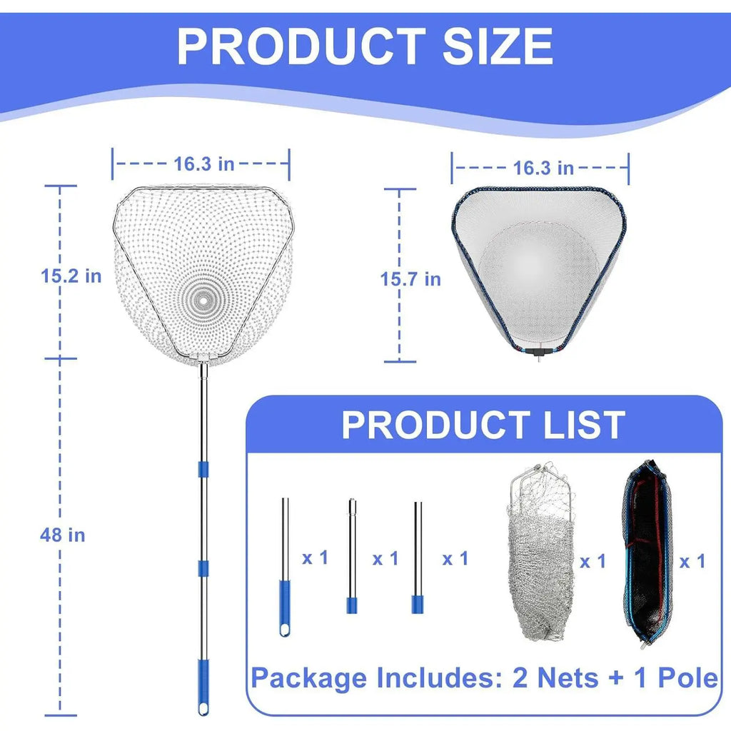 Chicken Catching Net 2 Pcs, Chicken Net for Chicken Supplies, Stainless Steel Poultry Catcher for Catching Small Chicken, Goose, Ducks, Fish, Birds(2 Nets, 1 Pole Included