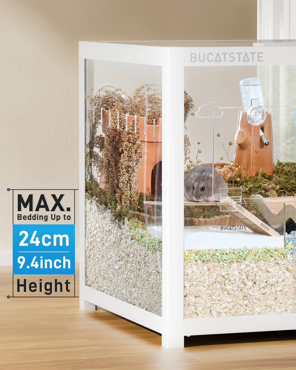 BUCATSTATE Hamster Cage 3.0 | 5.4 Sq.Ft Large Metal Cage | Stackable Easy Assemble | Top Access for Hamster Gerbil Mouse | 39.3L×19.7W×20.6H Inches