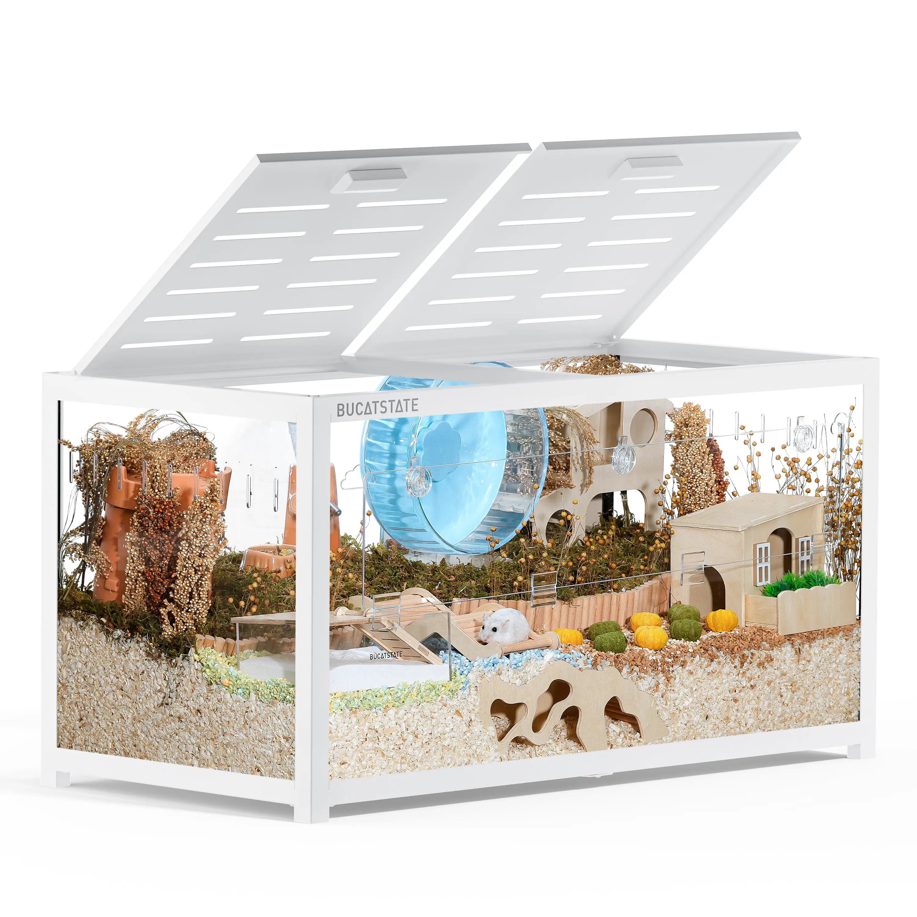 BUCATSTATE Hamster Cage 3.0 | 5.4 Sq.Ft Large Metal Cage | Stackable Easy Assemble | Top Access for Hamster Gerbil Mouse | 39.3L×19.7W×20.6H Inches