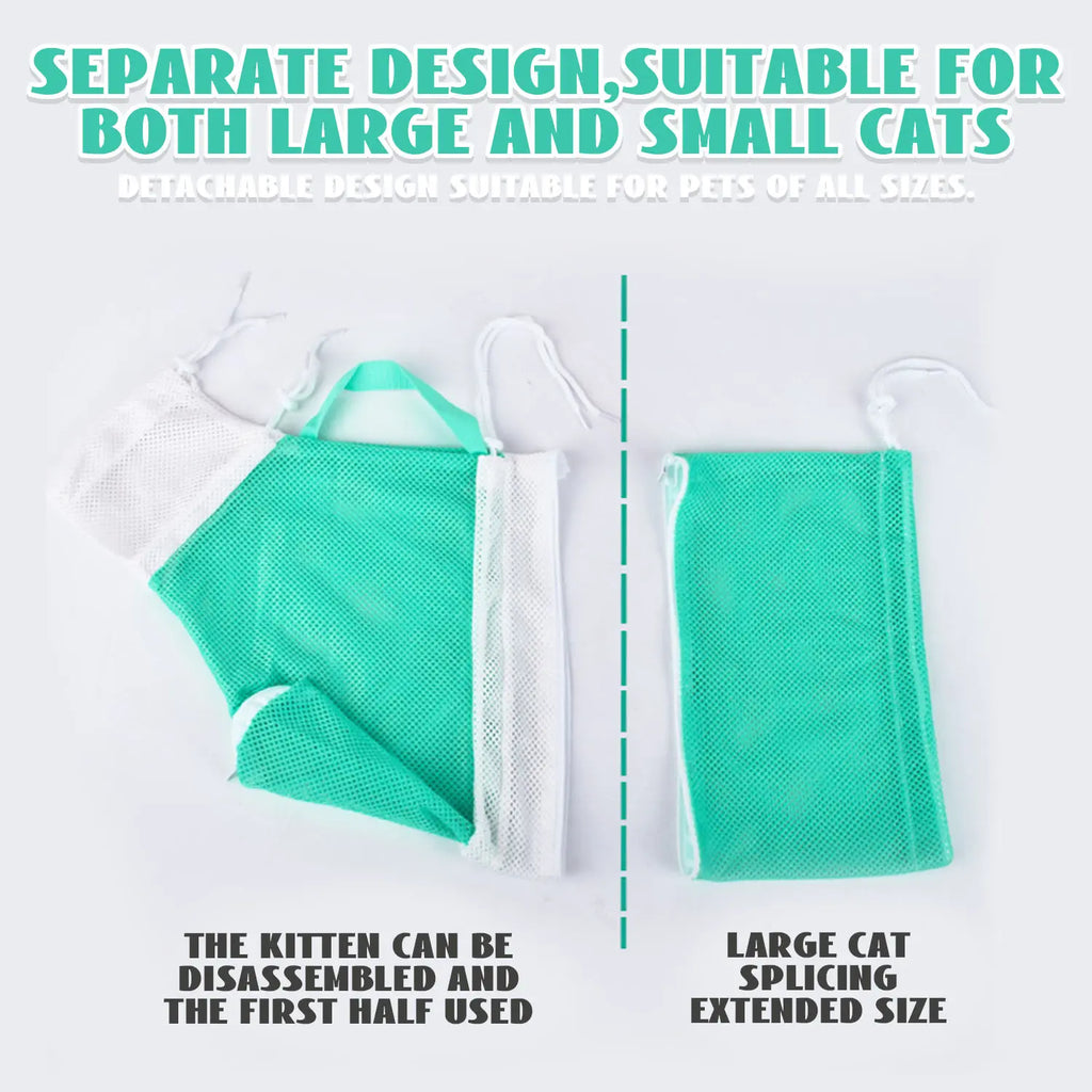 Upgrade Cat Bag for Bath Adjustable Breathable Mesh Pet Restraint Bag for Bath Nail Trim Medicine and Vet Visits Escape Proof Wash Bag Green