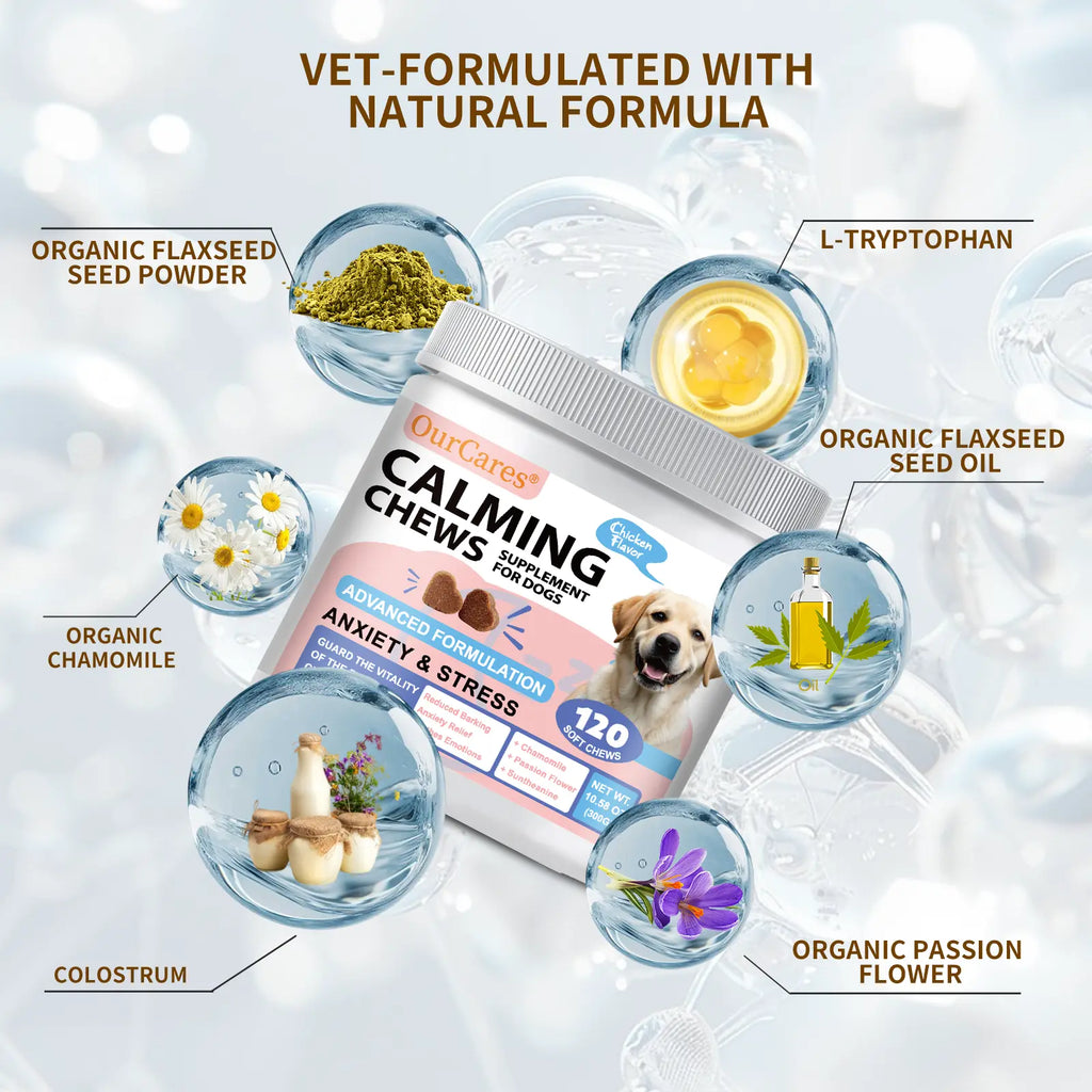 Ourcares Calming Chews for Dogs Composure & Relaxation for Everyday Stress & Separation Chicken Flavor 120 Soft Chews Daily Pet Snacks