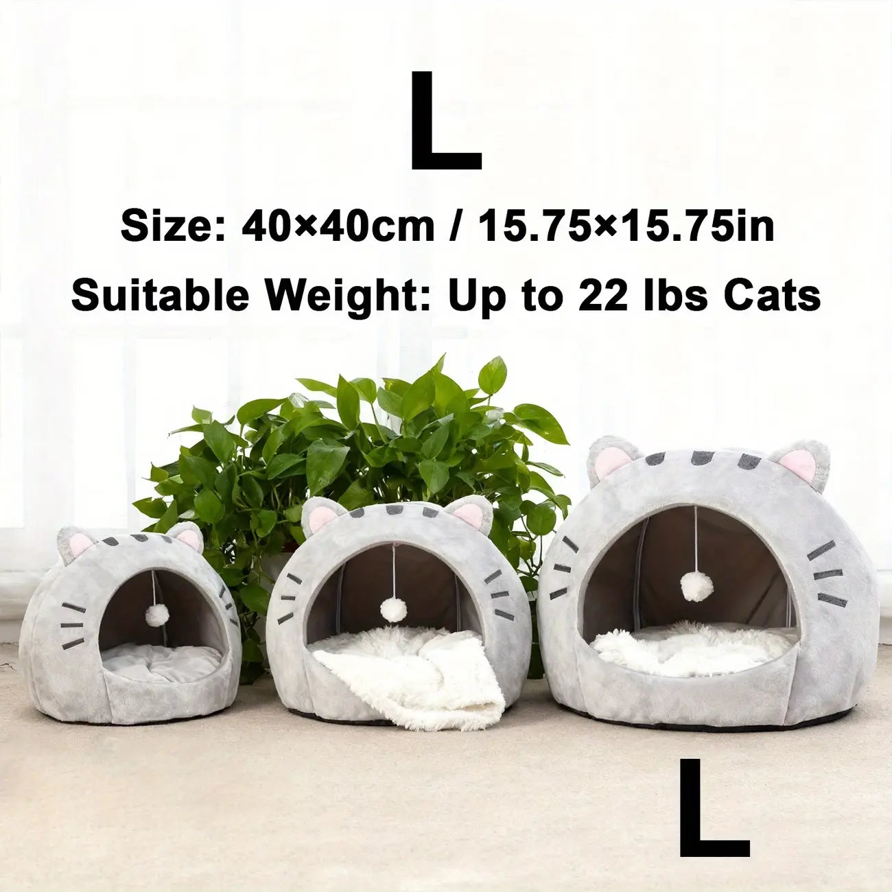 Cozy Cat Cave Bed with Fun Hanging Ball Toy - Semi-Enclosed Kitten House Featuring Washable Inner Pillow, Soft & Breathable Indoor Cat Nest
