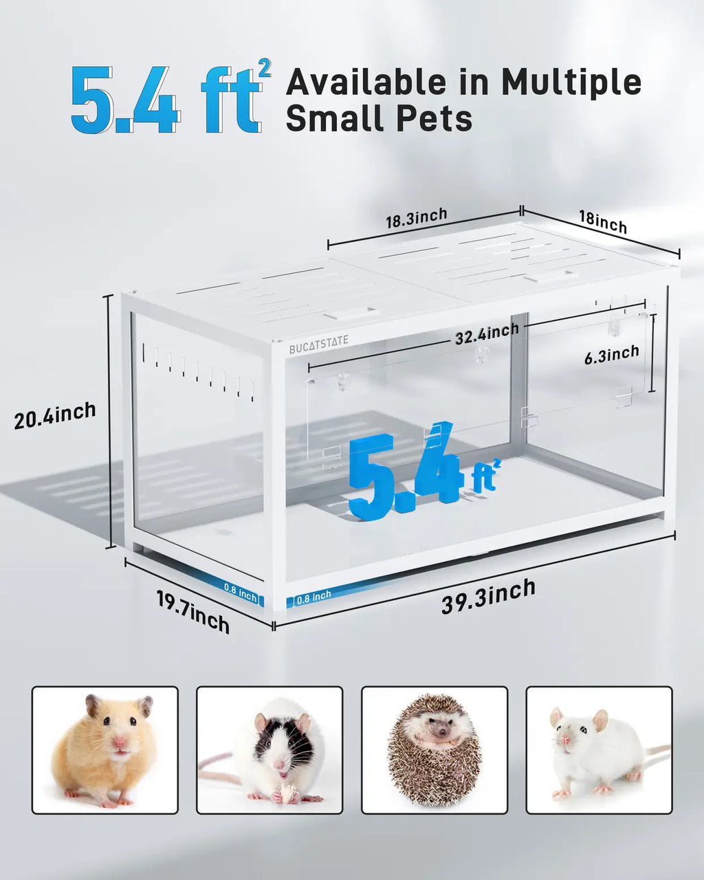 BUCATSTATE Hamster Cage 3.0 | 5.4 Sq.Ft Large Metal Cage | Stackable Easy Assemble | Top Access for Hamster Gerbil Mouse | 39.3L×19.7W×20.6H Inches