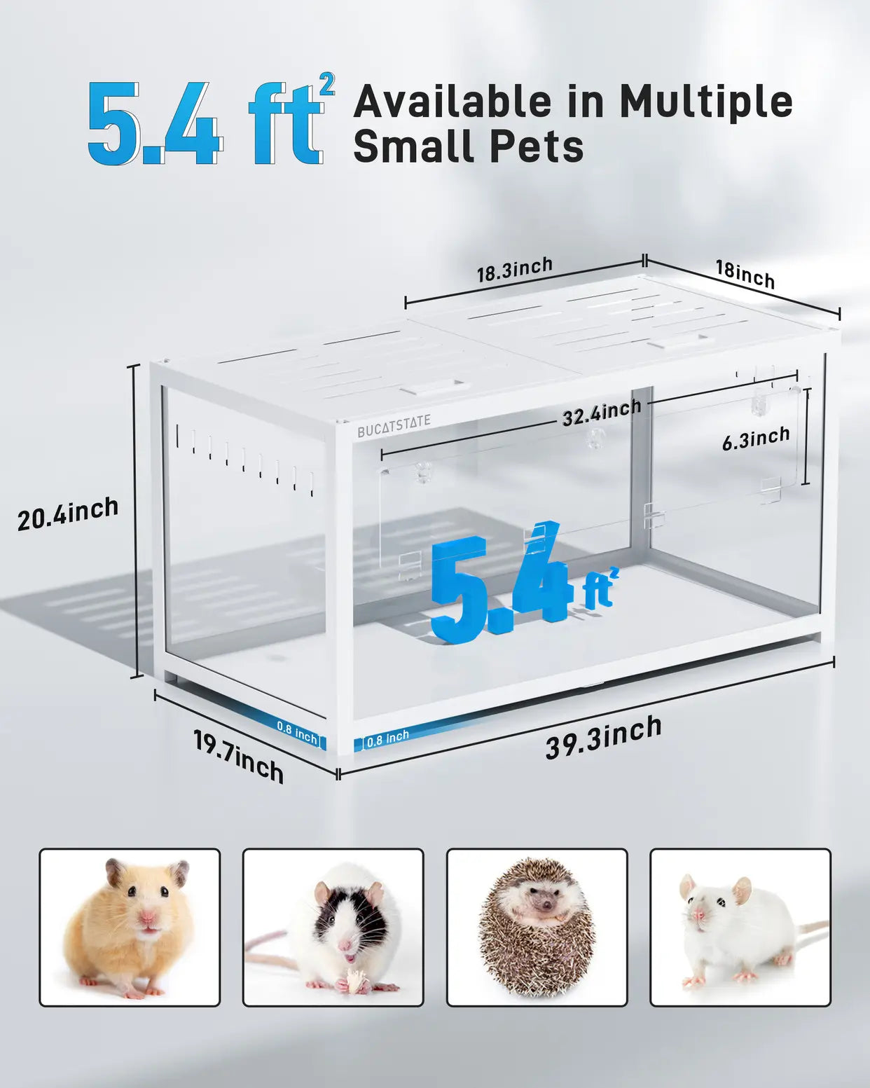 BUCATSTATE Hamster Cage 3.0 | 5.4 Sq.Ft Large Metal Cage | Stackable Easy Assemble | Top Access for Hamster Gerbil Mouse | 39.3L×19.7W×20.6H Inches