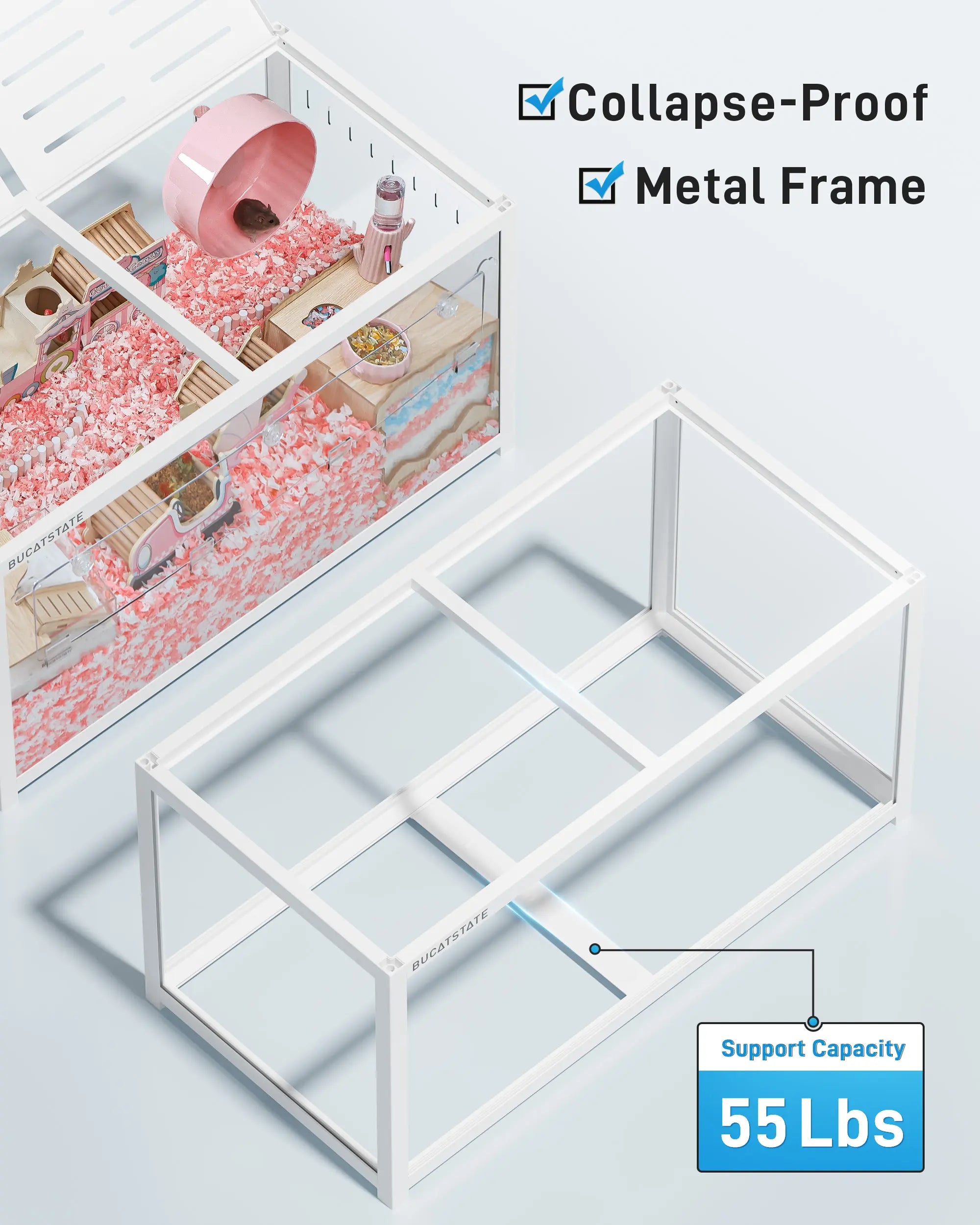 BUCATSTATE Hamster Cage 3.0 | 5.4 Sq.Ft Large Metal Cage | Stackable Easy Assemble | Top Access for Hamster Gerbil Mouse | 39.3L×19.7W×20.6H Inches