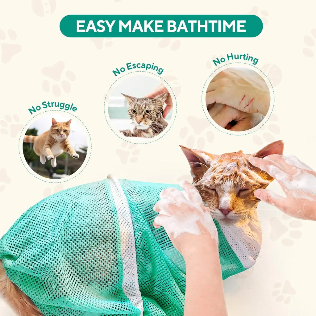 Upgrade Cat Bag for Bath Adjustable Breathable Mesh Pet Restraint Bag for Bath Nail Trim Medicine and Vet Visits Escape Proof Wash Bag Green